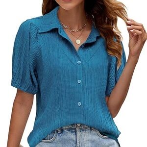 Blooming Jelly Women's Button Down Shirts V Neck Casual Textured Top